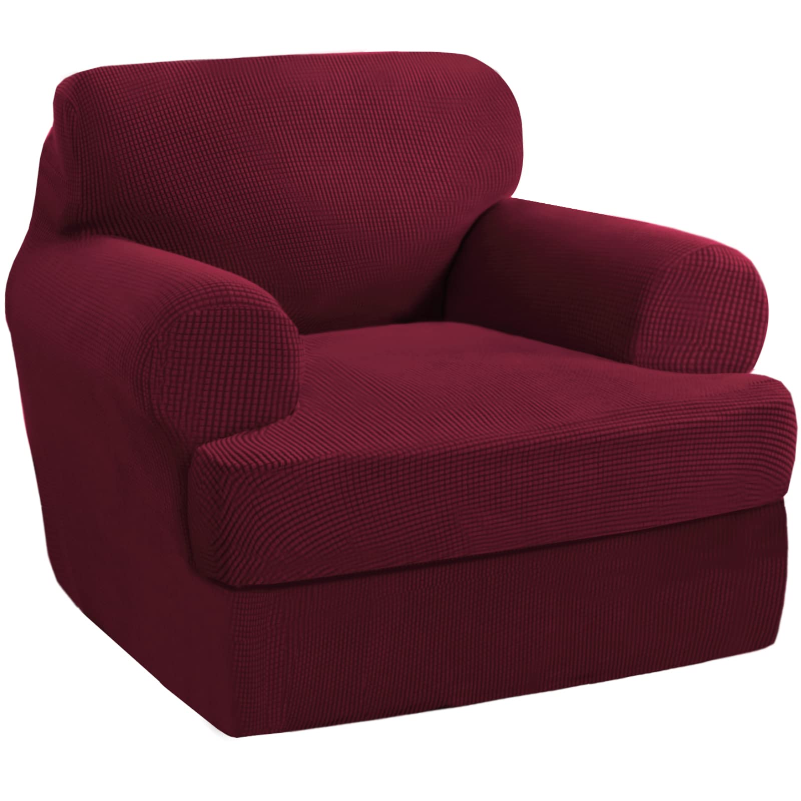 Princedeco 2 Pieces Armchair Slipcover Stretch Couch Covers For T Cushion Chair Slipcovers Soft Armchiar Covers Furniture Covers With 1 Individual T Cushion Shape Seat Covers Washable, Burgundy